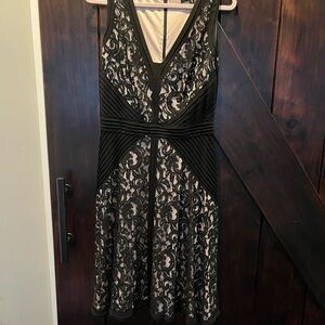 Black and White Fit and Flare Mini Dress with V-Neck